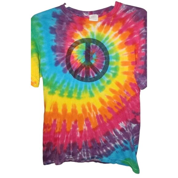 Gildan Heavy Cotton Tie-Dye Peace Sign T-Shirt S - Picture 4 of 9